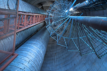 Image showing Equipment, cables and stairs as found inside of  industrial powe