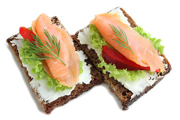 Image showing Fresh salmon sandwiches