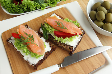 Image showing Fresh salmon sandwiches