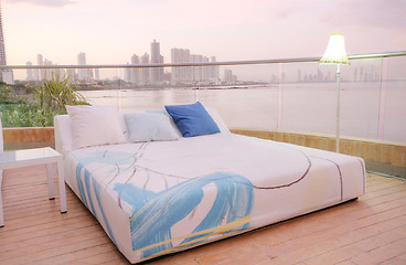 Image showing Cozy outdoor bedroom in the sunset