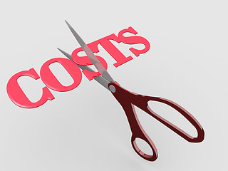 Image showing Pair of scissors cuts business expense word COSTS in half to sav