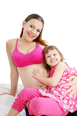 Image showing Beautiful pregnant woman with her daughter