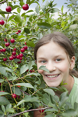 Image showing Girl under the cherry tree