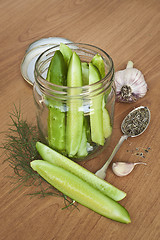 Image showing Cucumber slices are placed in a jar