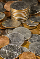 Image showing Pile of loose US coins in macro