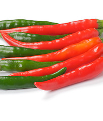 Image showing Arrangement of green and red chili peppers