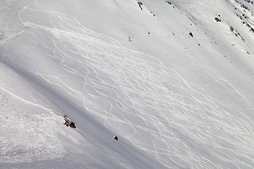 Image showing Tracks on ski slope, freeriding