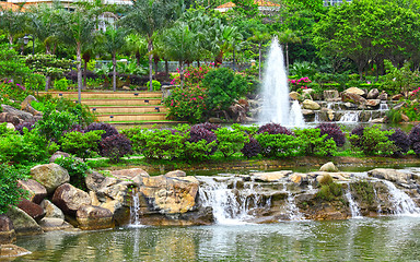 Image showing park with pond and fountain