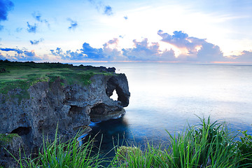 Image showing sunset on the rocks , in Okinawa , Manzamo