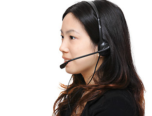 Image showing asian woman wearing headset