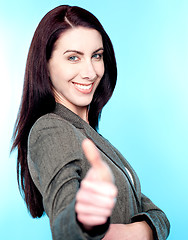 Image showing Beautiful woman showing thumbs up