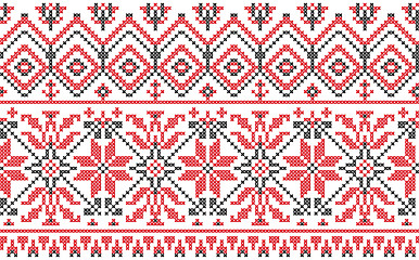 Image showing Ukrainian ornament - cross-stitch on a white