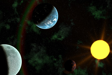 Image showing Planets with Sun Flare in Deep Space