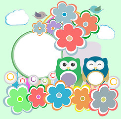 Image showing Background with owl, flowers and birds