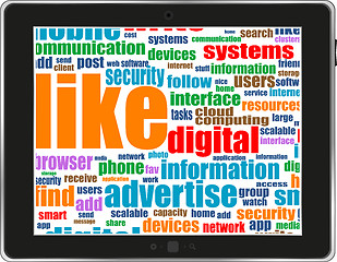 Image showing social network and connected words on touch-screen tablet-pc