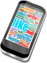 Image showing smart phone with social media and business words