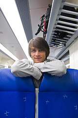 Image showing Backpacker in train