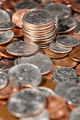 Image showing Pile of loose US coins in macro