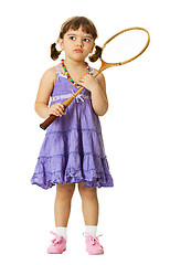 Image showing Little girl with a badminton racket