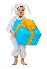 Image showing Child dressed as a rabbit with a gift