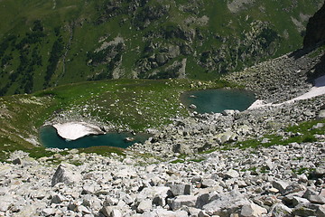 Image showing Lakes in mountains. Alpine latitudes at different times of the y
