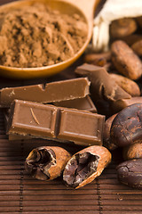 Image showing Cocoa (cacao) beans with chocolate