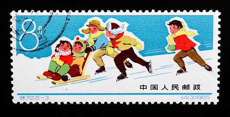 Image showing CHINA - CIRCA 1965: A Stamp printed in China shows image of skii