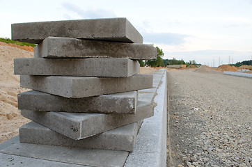 Image showing Pavement tiles on new sidewalk. New road works 