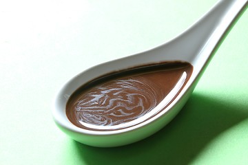 Image showing chocolate sauce on a porcelain spoon