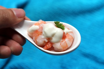 Image showing tasty fresh shrimps on a spoon