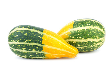 Image showing Two yellow-green fancy pumpkins