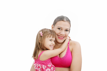 Image showing Portrait of Hispanic pregnant woman with daughter isolated over 