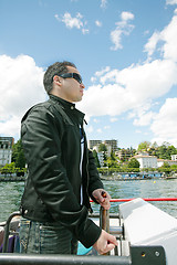 Image showing Man boating in Lugano Lake