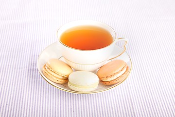 Image showing Cup of tea and macaroons