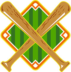 Image showing Baseball Diamond Crossed Bat Retro