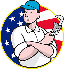 Image showing American Plumber Worker With Adjustable Wrench 