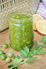 Image showing Homemade jam gooseberry, with oranges