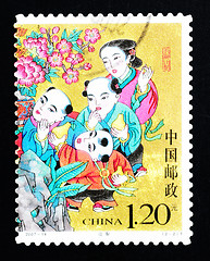 Image showing CHINA - CIRCA 2007: A Stamp printed in China shows a historic story of sharing pears, circa 2007