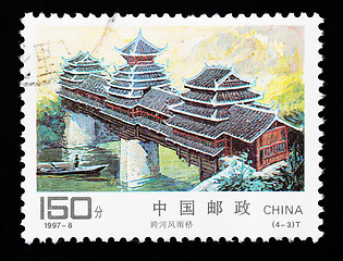 Image showing CHINA - CIRCA 1997: A Stamp printed in China shows a traditional covered bridge, circa 1997