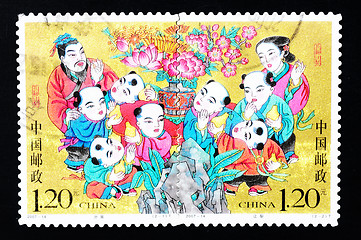 Image showing CHINA - CIRCA 2007: A Stamp printed in China shows a historic story of sharing pears, circa 2007