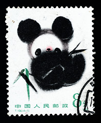 Image showing CHINA - CIRCA 1985: A stamp printed in China shows baby Panda painting, circa 1985 