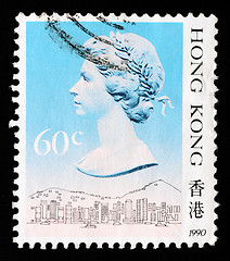 Image showing HONGKONG - CIRCA 1990: A Stamp printed in Hongkong shows Queen Elizabeth portrait, circa 1990