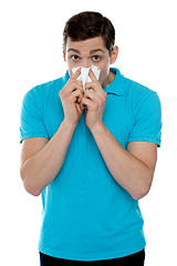 Image showing Young guy suffering from cold