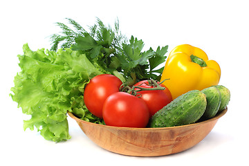 Image showing Vegetables - tomato, cucumber, pepper isolated on white backgrou