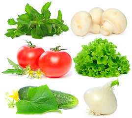 Image showing Vegetable - tomato, mushroom, cucumber, basil, onion