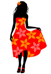 Image showing Girl in red dress silhouette