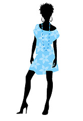 Image showing Girl in blue dress silhouette
