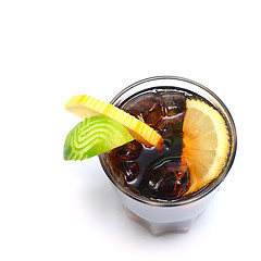Image showing Cocktail - alcohol drink with cola, ice and lime isolated on whi