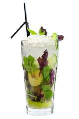 Image showing Mojito cocktail with cucumber and mint isolated on white