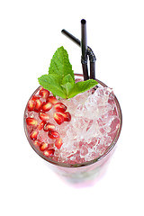 Image showing Mojito cocktail with mint and pomegranate isolated - summer vers